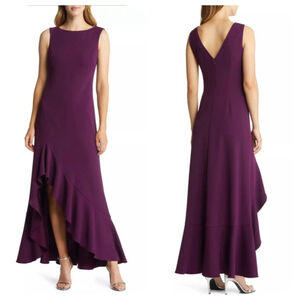 NWOT Vince Camuto Ruffe Front Sleeveless Gown SZ 12 Plum